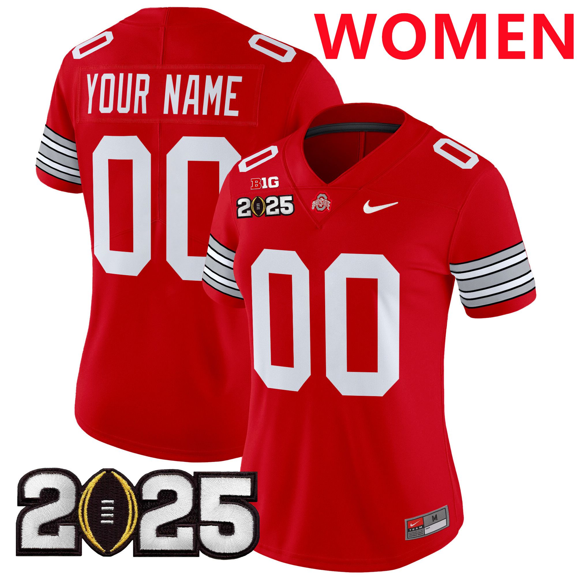 Women Ohio State Buckeyes Red 2025 CFP Final Patch Vapor Limited Custom NCAA Jersey->customized ncaa jersey->Custom Jersey